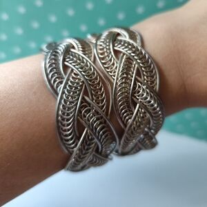 Vintage chunky wide silver tone braided metal cuff bracelet